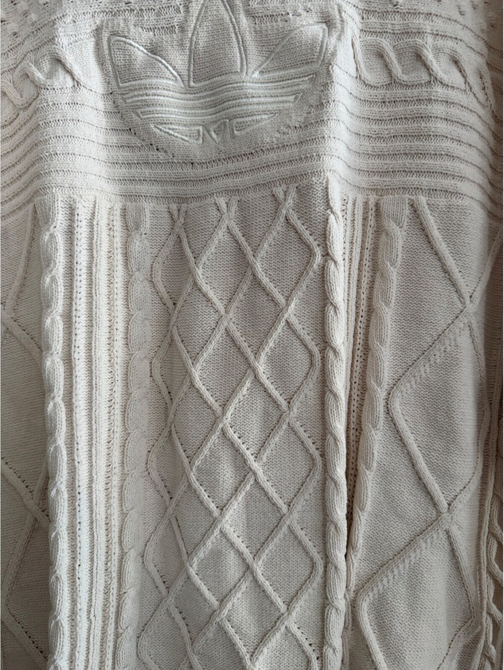 Adidas Originals Trefoil Cable Knit Sweater - Cream/Off-White - Size XL - Picture 6 of 11